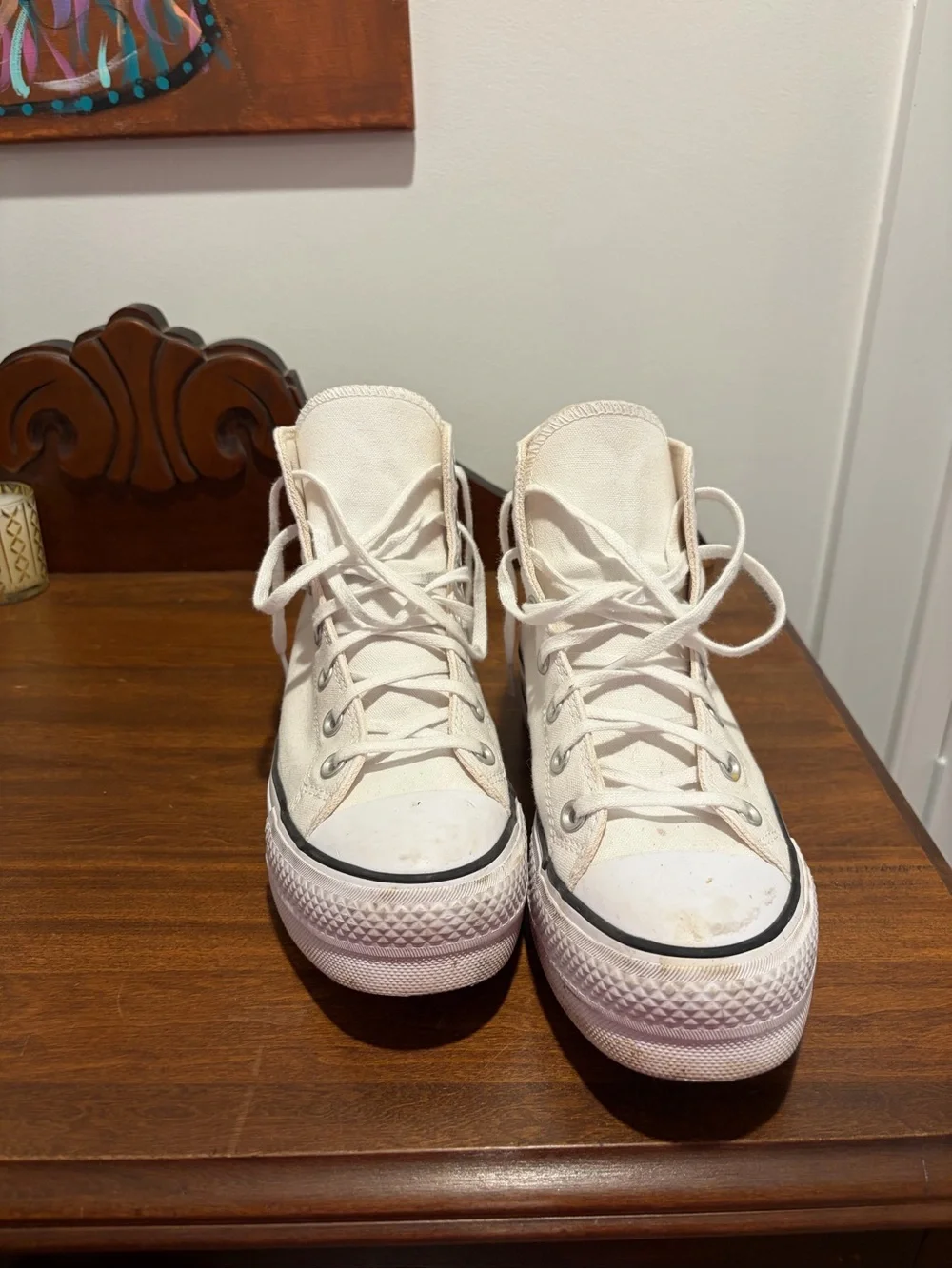 High-Top Platform Canvas Sneakers in Off-White